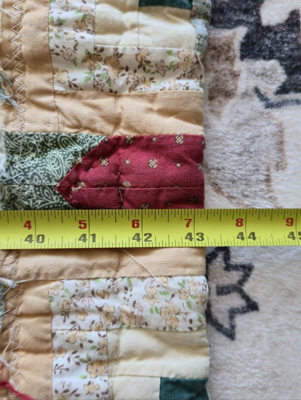 Vintage Quilted Christmas Curtain Panels Set 39x43 Patchwork Log Cabin Star Red